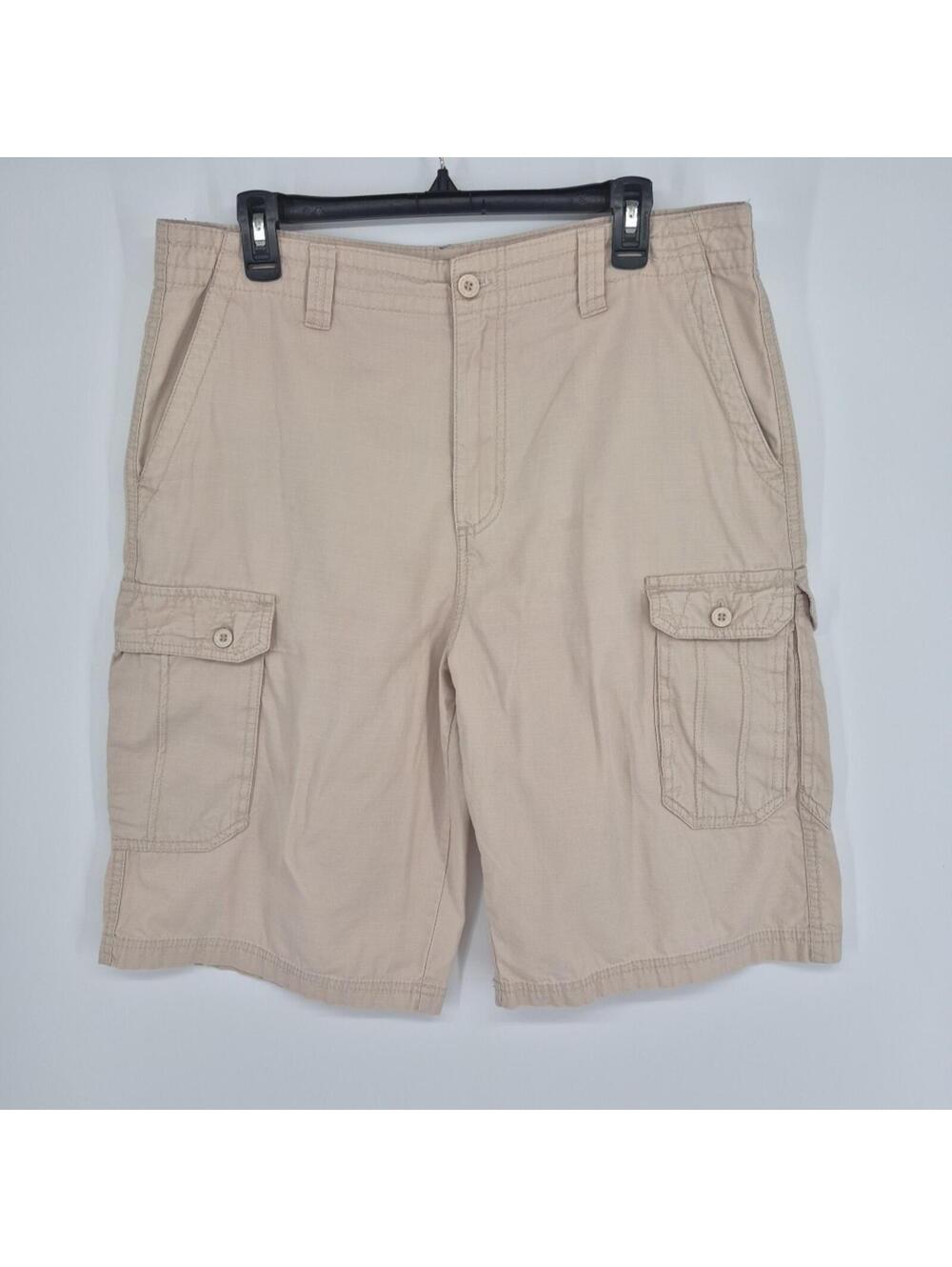 Airwalk Mens Khaki Cargo Shorts Size 34 Textured 11.5" Inseam Tan Casual Cotton
